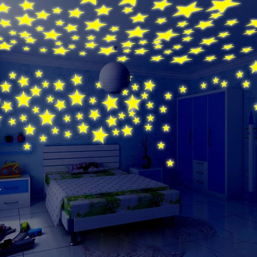 100PC Kids Bedroom Fluorescent Glow In The Dark Stars Glow Wall Stickers Stars Luminous luminous glow sticker color 8.13