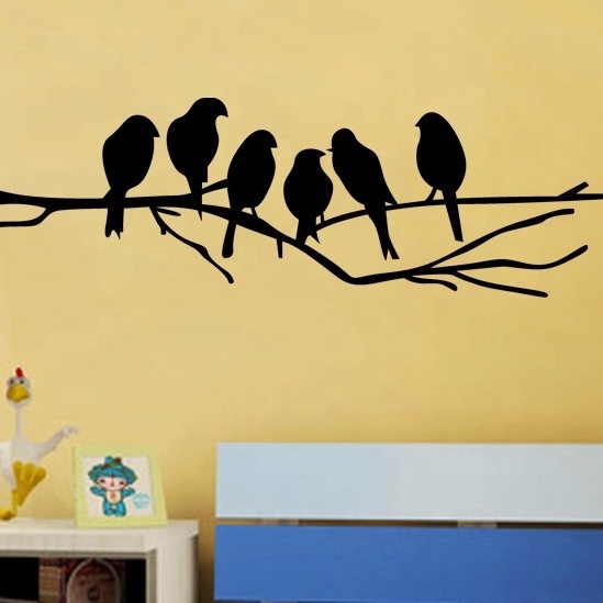 New Black Birds on the Tree Branch Wall Sticker for Living Room Wall Decals for Art Stickers Home Decoration Murals Removable AN