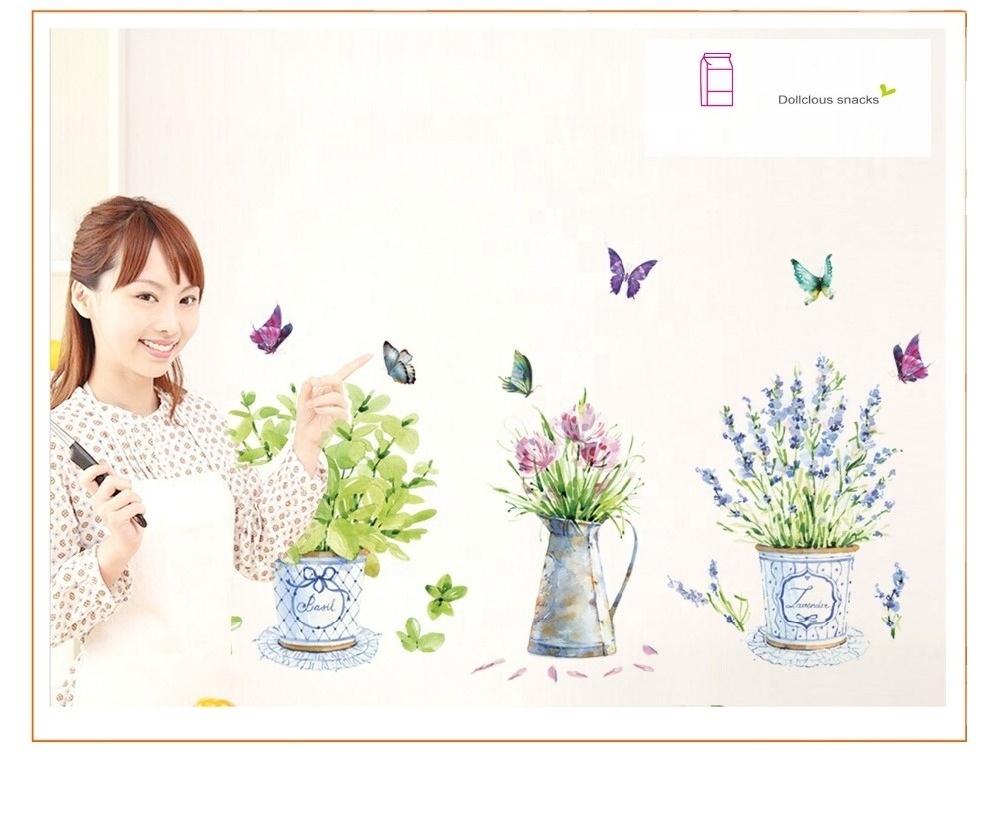 wall stickers home decor potted flower pot butterfly kitchen window glass bathroom decals waterproof