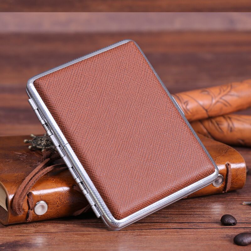 Metal leather cigarette case 20 pieces 180 degree opening and closing retro gift