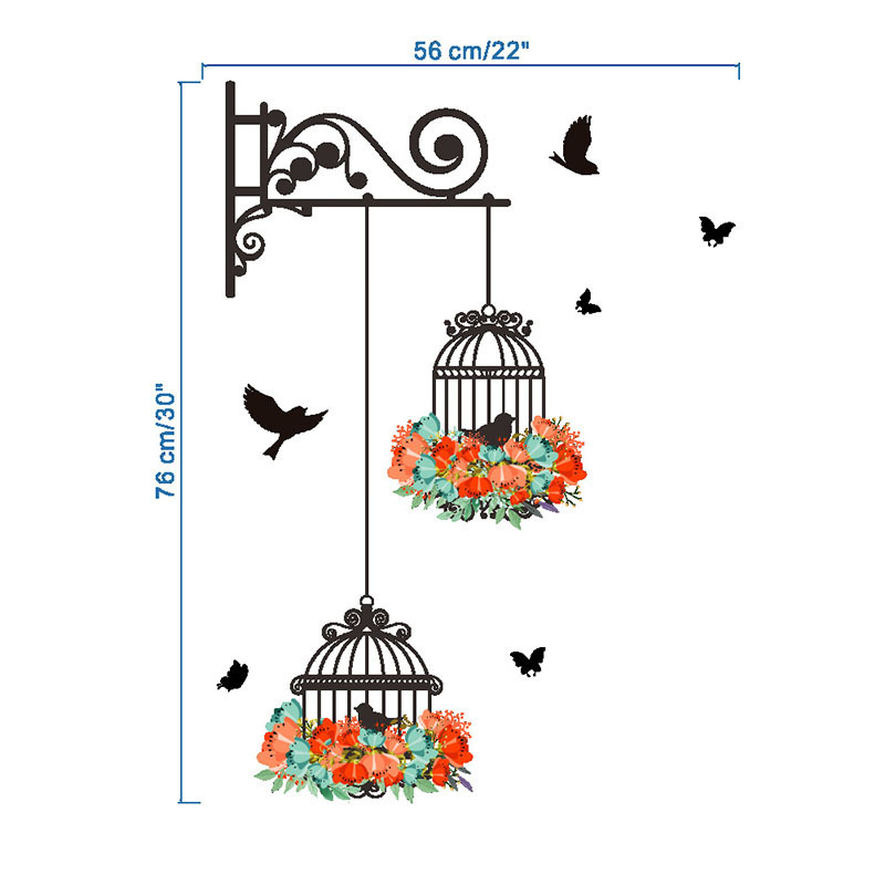 New Birdcage Flower Flying for Living room Nursery Room Wall Stickers Vinyl Wall Decals Wall Sticker for Kids Room Home Decor AN