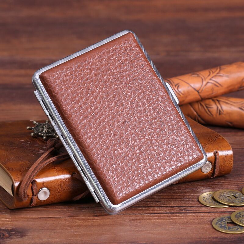 Metal leather cigarette case 20 pieces 180 degree opening and closing retro gift