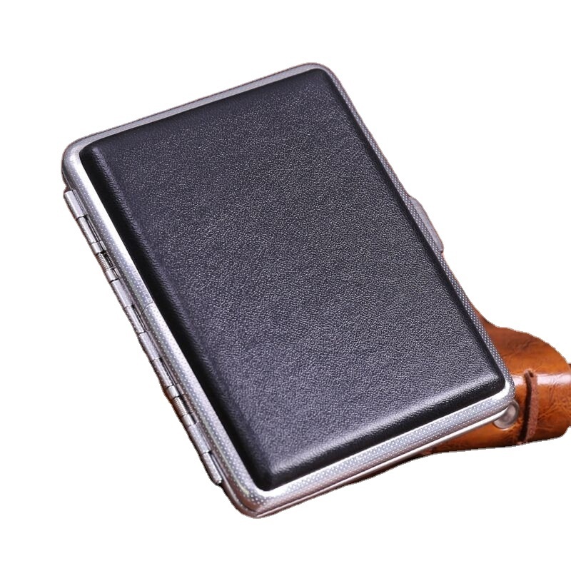 Metal leather cigarette case 20 pieces 180 degree opening and closing retro gift