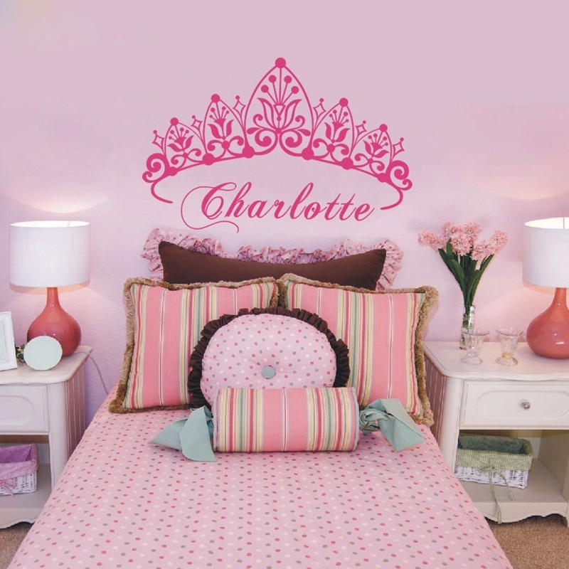 Eco-friendly Baby Girl Crown Wall Sticker Custom Name Decals Wall Sticker Kids Room Girls Bedroom Wall Art Decoration