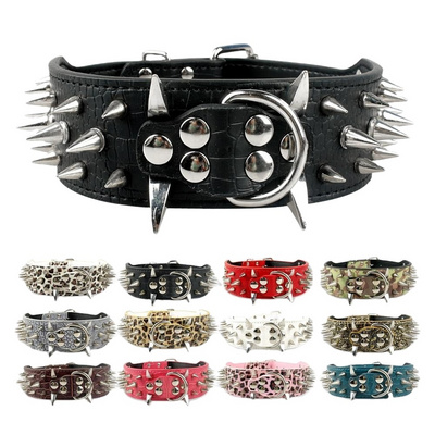 2inch Wide Cool Sharp Spiked Studded Leather Dog Collars