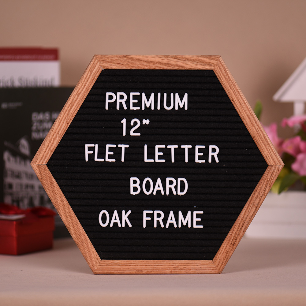 Felt Letter Board Hexagon With Black Toys For Boys Home Office Decoration Sign Message Felt Board Sign Oak Frame And Retro