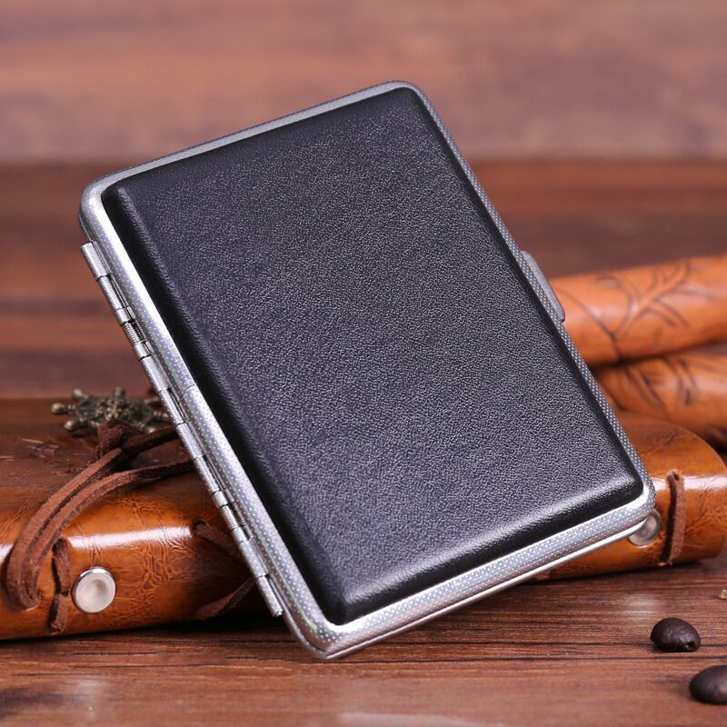 Metal leather cigarette case 20 pieces 180 degree opening and closing retro gift