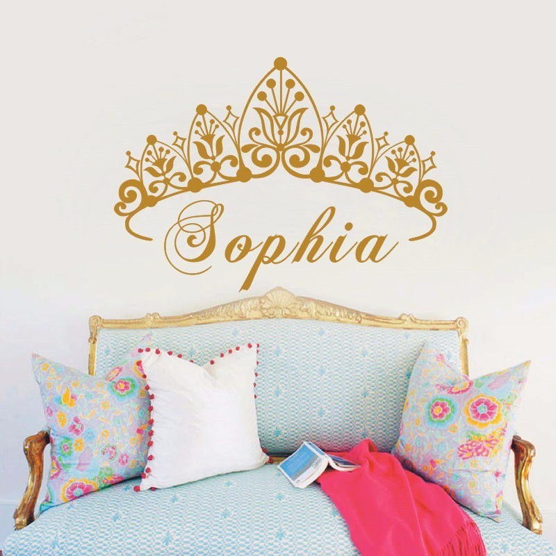 Eco-friendly Baby Girl Crown Wall Sticker Custom Name Decals Wall Sticker Kids Room Girls Bedroom Wall Art Decoration