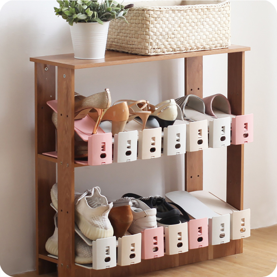 1 Piece Sturdy Shoe Slots 3 Step Adjustable Space Saver Organizer Rack Closet Double Plastic Shoe Storage Holder