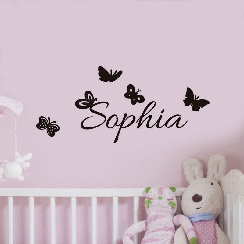 Personalized Name Vinyl Art Wall Stickers For Kids Room Butterflies Wall Decals Decor Waterproof Customize Name Sticker