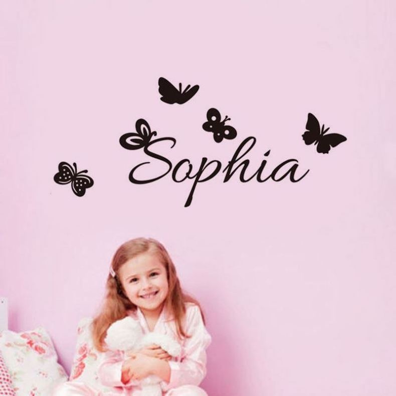 Personalized Name Vinyl Art Wall Stickers For Kids Room Butterflies Wall Decals Decor Waterproof Customize Name Sticker