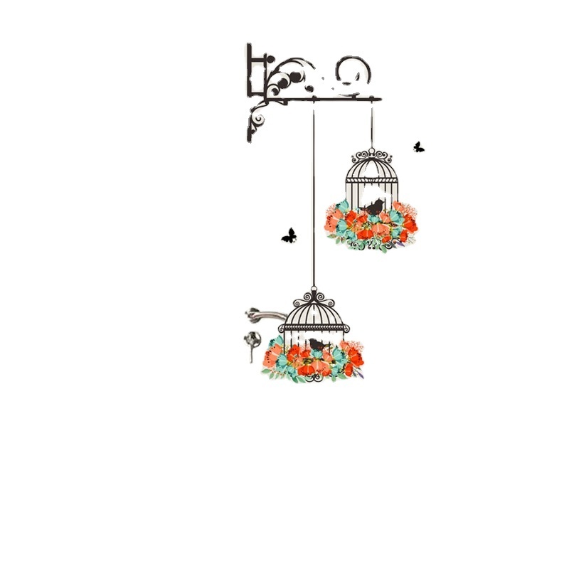 New Birdcage Flower Flying for Living room Nursery Room Wall Stickers Vinyl Wall Decals Wall Sticker for Kids Room Home Decor AN