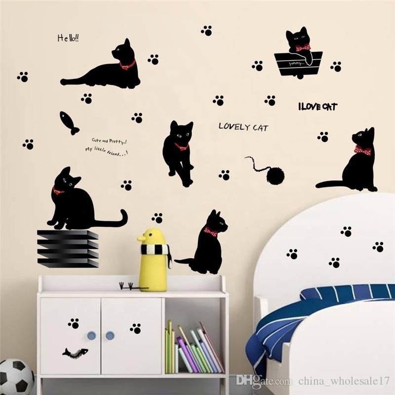 funny lovely cats wall stickers for kids room home decoration animals mural art diy pvc kitten decals