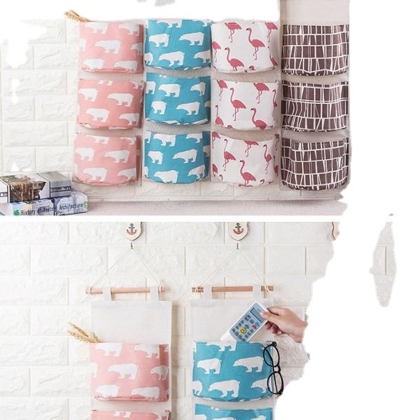 Cotton Linen Wall Hanging Storage Bags Organizer 3 Pockets Closet Children Room Organizer Pouch for Toys Books Cosmetic Sundries