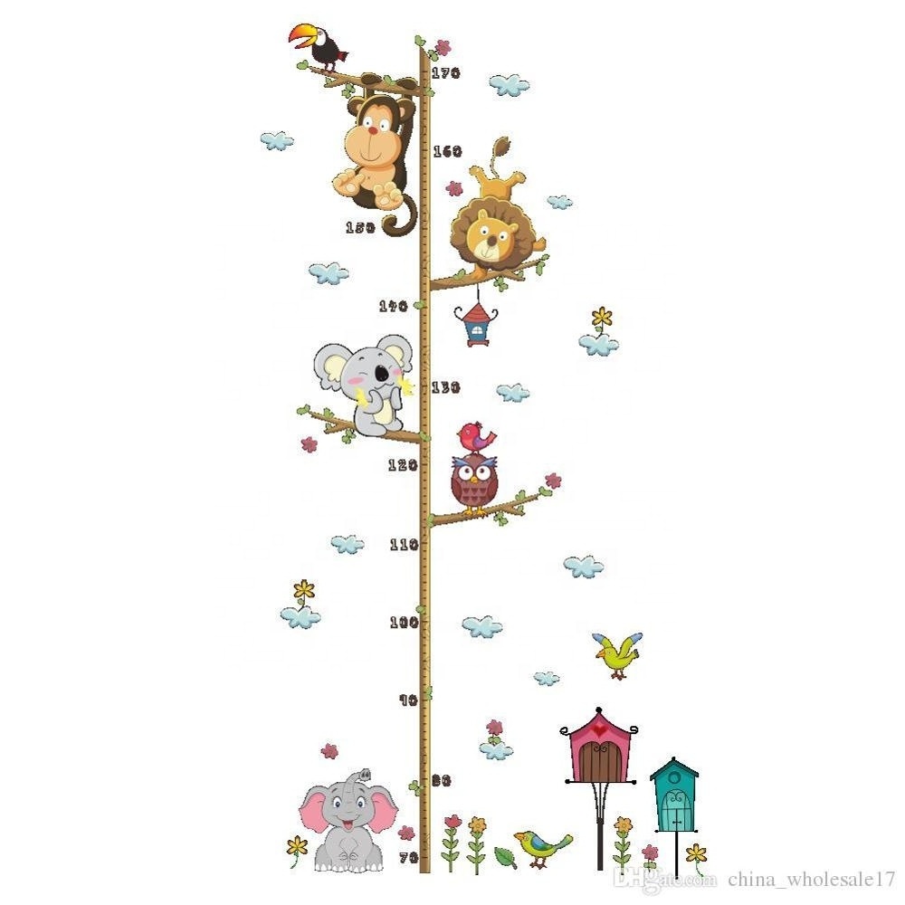 Lovely Animals on Tree Branch Growth Chart Wall Stickers Kids Room Decoration Children Height Measure Mural Art Diy Home Decals