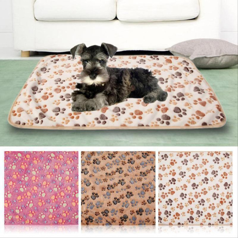 New Cute Dog Bed Mats Soft Flannel Fleece Paw Foot Print Warm Pet Blanket Sleeping Beds Cover Mat For Small Medium Dogs Cats