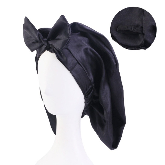 Women Flower Print Hair Bonnet Elastic Long Sleep Cap Silk Turban Night Hat Chemo Caps Satin Bowknot Headwear Head Cover Wraps 4