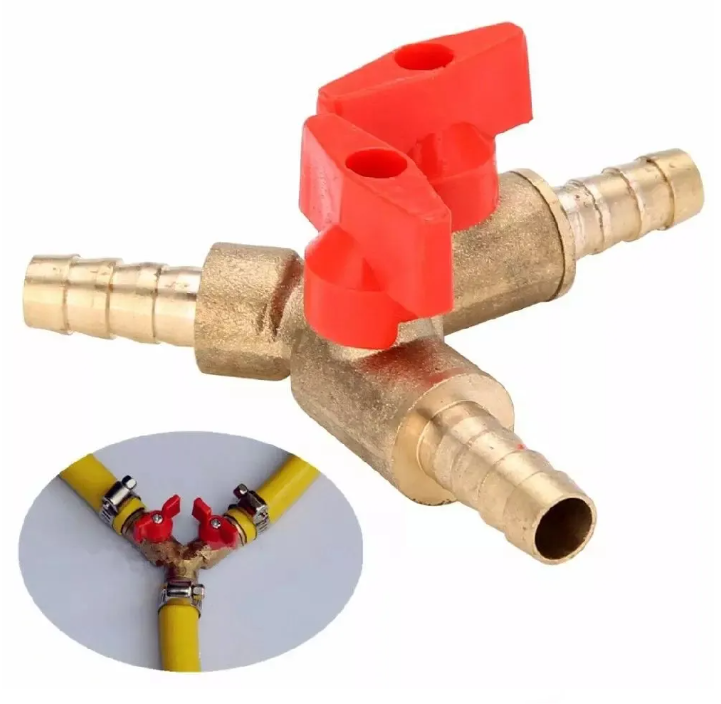 3/8in 10mm Brass Y 3-Way Shut Off Ball Valve Fitting Hose Barb Fuel Gas Clamp Tee