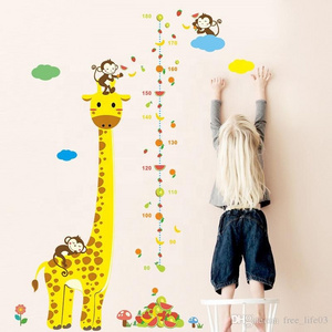 86*135cm Cartoon Measure Wall Stickers For Kids Rooms Giraffe Monkey Height Chart Ruler Decals Nursery Home Decor