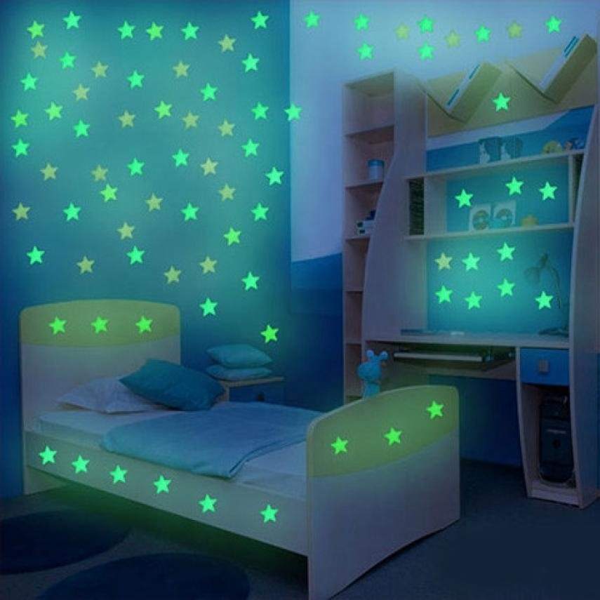 100PC Kids Bedroom Fluorescent Glow In The Dark Stars Glow Wall Stickers Stars Luminous luminous glow sticker color 8.13