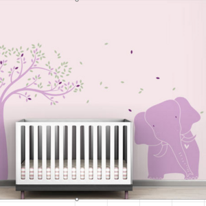 Baby Lion Elephant and Tree Wall Sticker Mural Modern Baby Zoo Wall Decal Kids Nursery Playroom Wall Art Poster Vinyl Decor