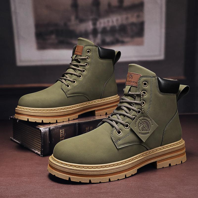 2024 new QZK Autumn new British style rhubarb boots soft leather soft bottom retro short men's extra high-top tooling boots