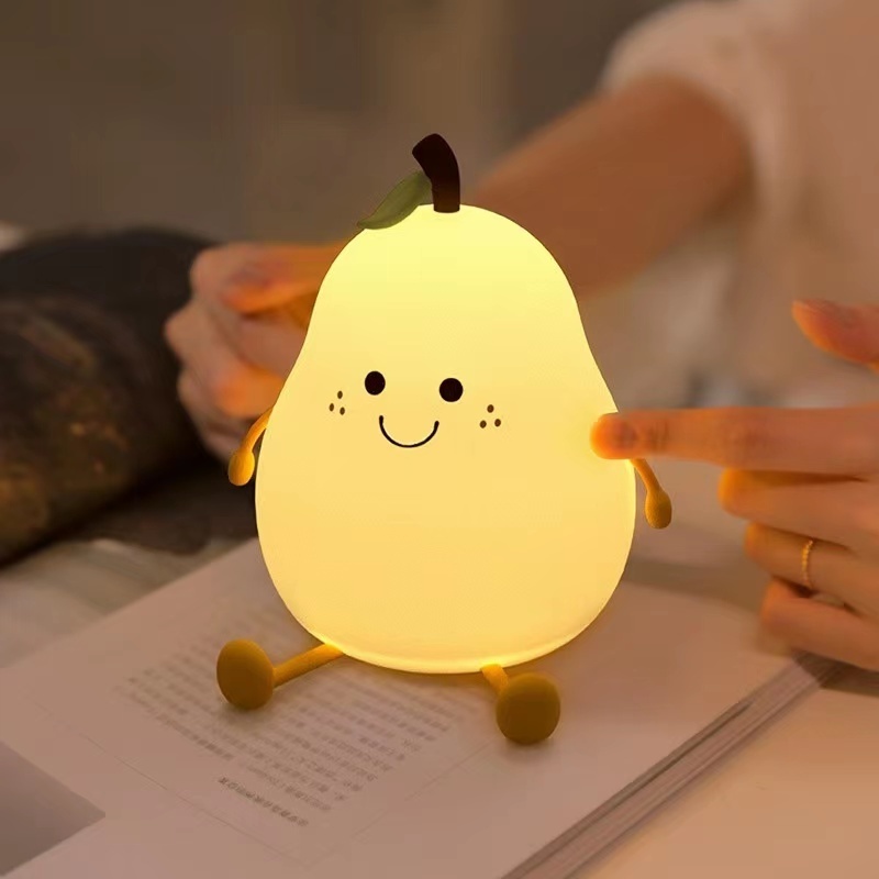 Hot sale  Baby Sleeping Lamp  Silicone Led Pear Fruit Night Light USB Rechargeable  Dimmable Timing light