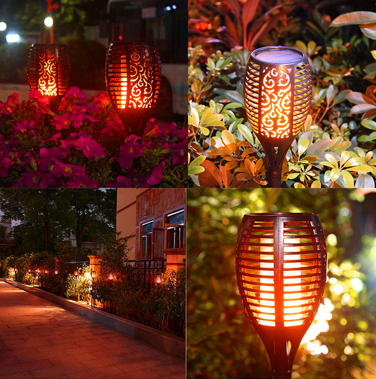 Factory hot sale life long battery outdoor solar flame torch light