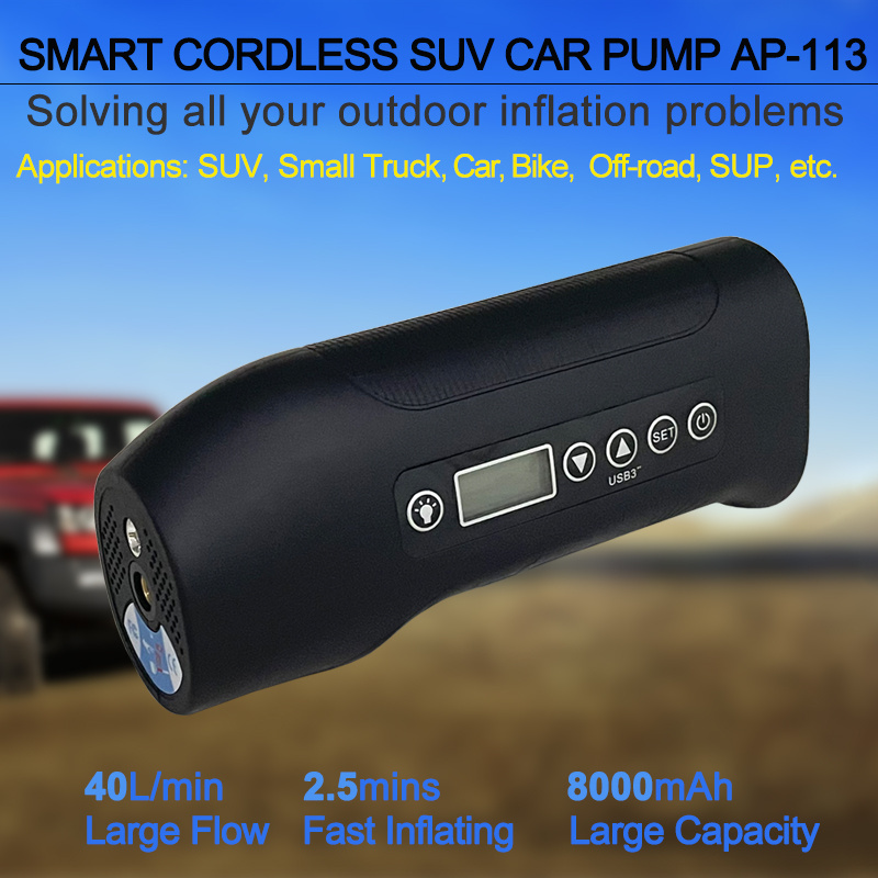 48L/min 8000mah electric wireless  bike SUV MVP pickup small truck car  tire inflator pump 2 cylinders portable air compressor