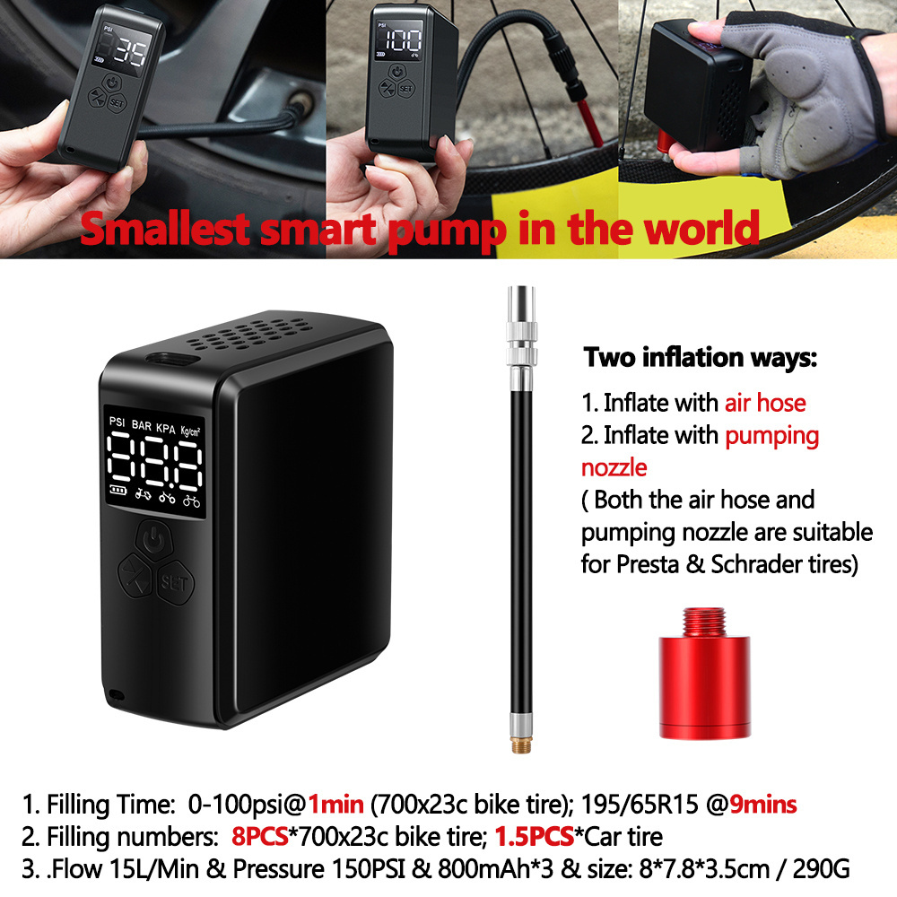 ultra small electric intelligent portable car bicycle ball air pump bike compressor cordless tire inflator