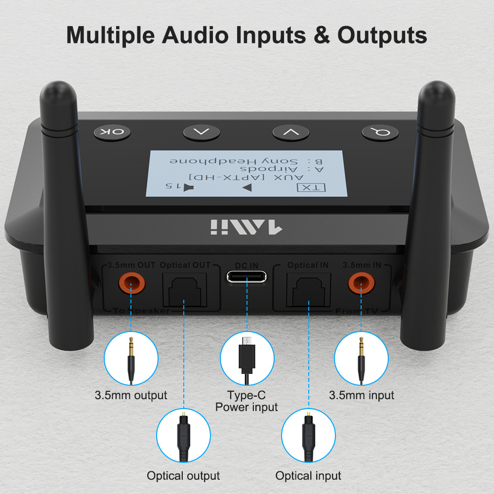 Home Audio Bluetooth Receiver Transmitter with aptX LL Optical 3.5mm AUX Audio Adapter with LED Touch Screen