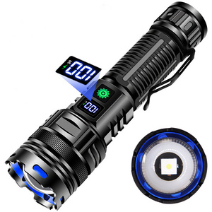 Emergency Taschenlampe 100000 Lum Linterna Alta Potencia Battery Light Type C Rechargeable LED Flashlight with LCD Indicator