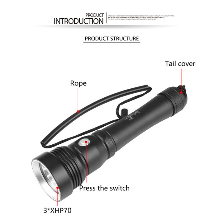 IPX8 2500lm Underwater Diving Torch XHP70 Powerful LED XM-T6 Professional Scuba Flashlight Waterproof Diving LED Flashlight