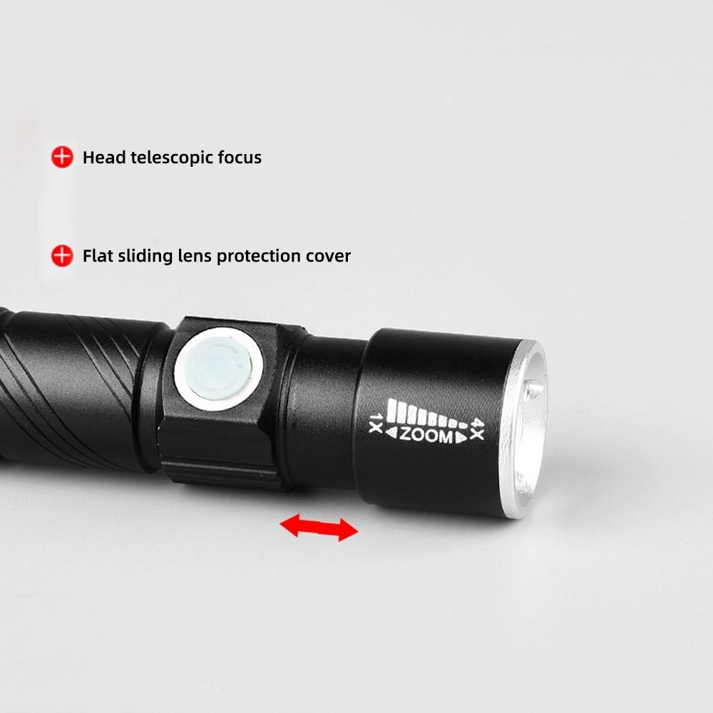 USB Rechargeable Torch Handheld Light Zoomable Head LED Mini Flashlight