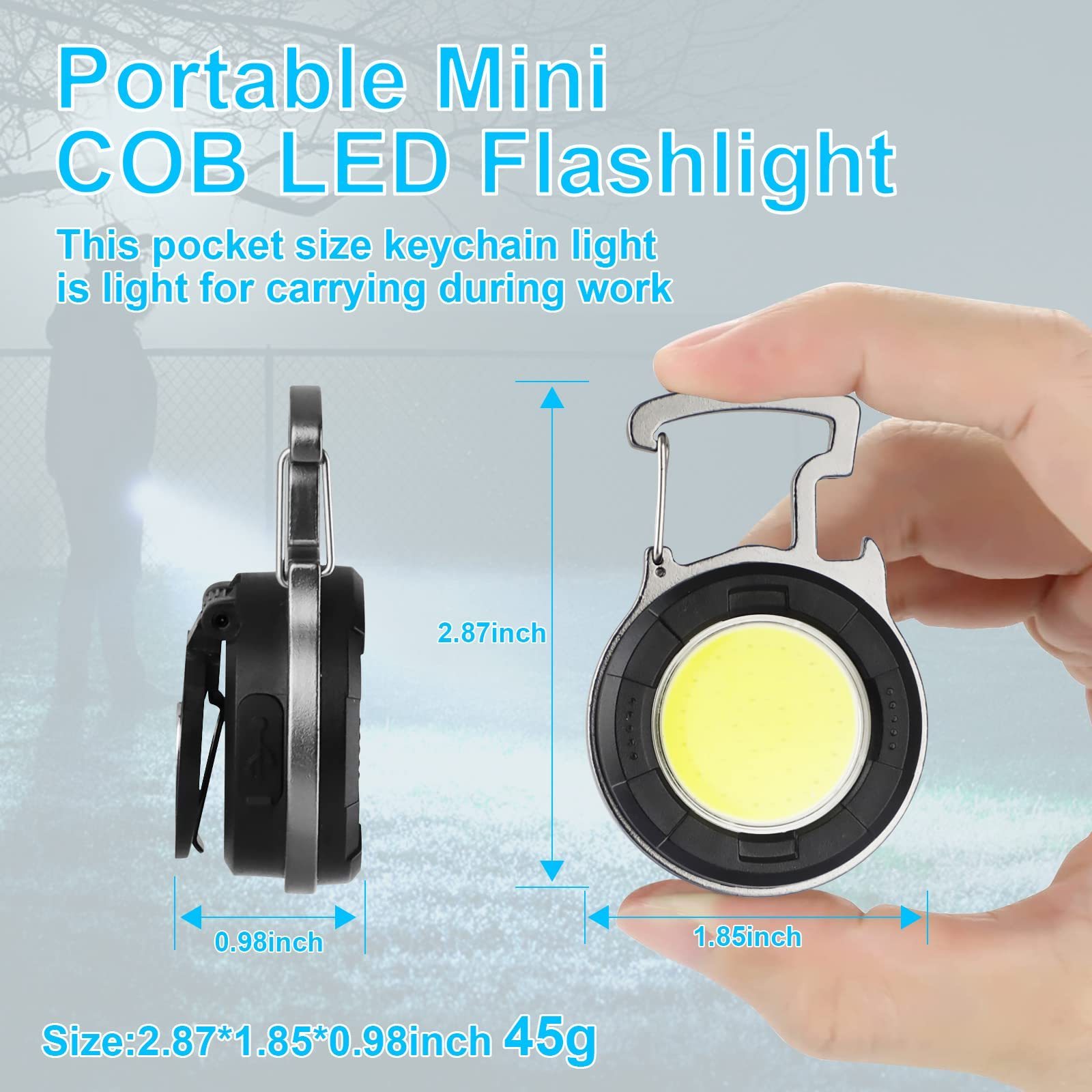 COB Rechargeable Keychain Light Keychain Work Light Keychain Mini Flashlight with Red Warning Light, Hat Clip