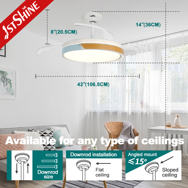 1stshine fandelier Modern and simple living room decoration fan lamp bedroom LED light retractable ceiling fan with light