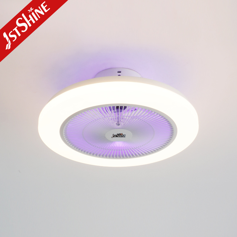 1stshine flush mount bedroom App control RGB color dimmable tuya dc motor modern smart led ceiling fans with light