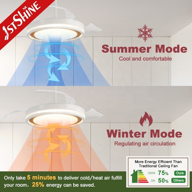 1stshine ceiling fan modern folding blade 5 speeds control dimmable led light fandelier ceiling fan with light