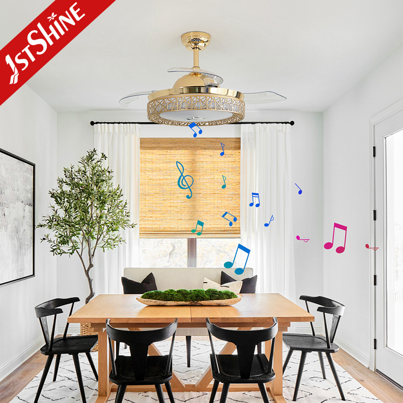 1stshine led ceiling fan New Arrival 230v 42 inch retractable chandelier Ceiling Fan With Speaker