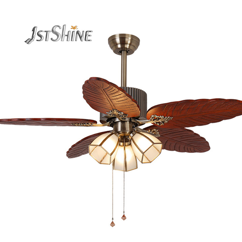 1stshine ceiling fan classic retro fancy wooden ceiling fan 5 blade pull chain switch ceiling fan lamp