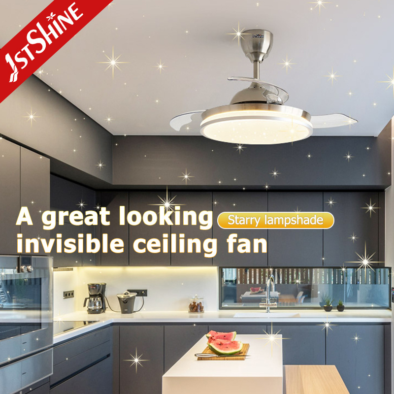 1stshine  starry light led bedroom ceiling fan control invisible blade ceiling fan with light