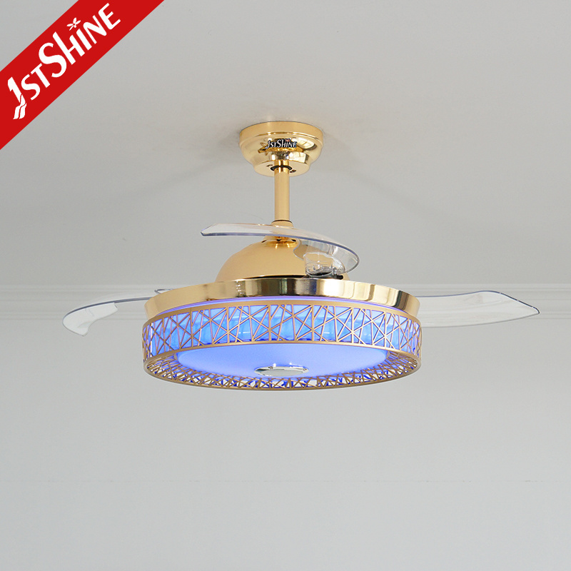 1stshine led ceiling fan New Arrival 230v 42 inch retractable chandelier Ceiling Fan With Speaker