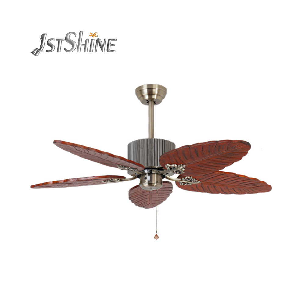 1stshine ceiling fan classic retro fancy wooden ceiling fan 5 blade pull chain switch ceiling fan lamp