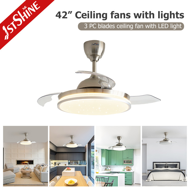 1stshine  starry light led bedroom ceiling fan control invisible blade ceiling fan with light