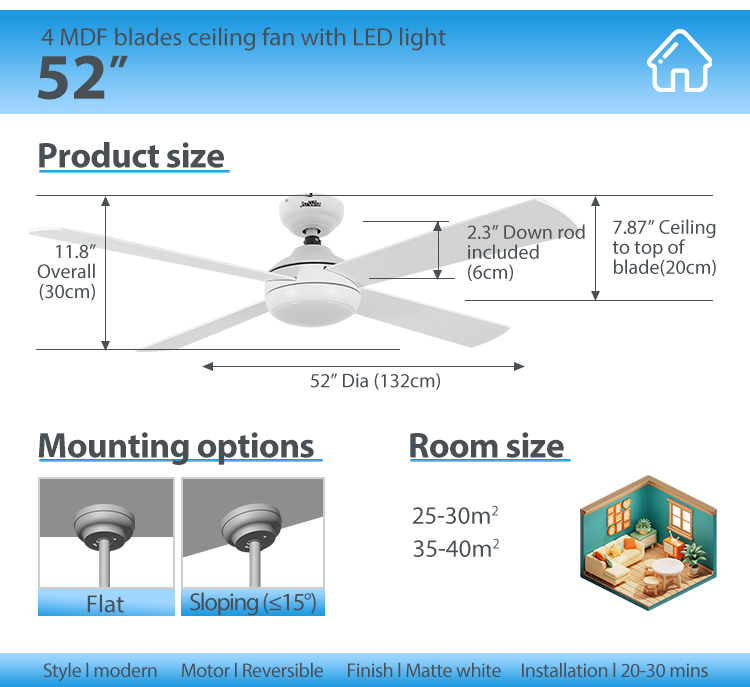 1stshine LED ceiling fan wholesale ODM high quality MDF blades remote ceiling fan light