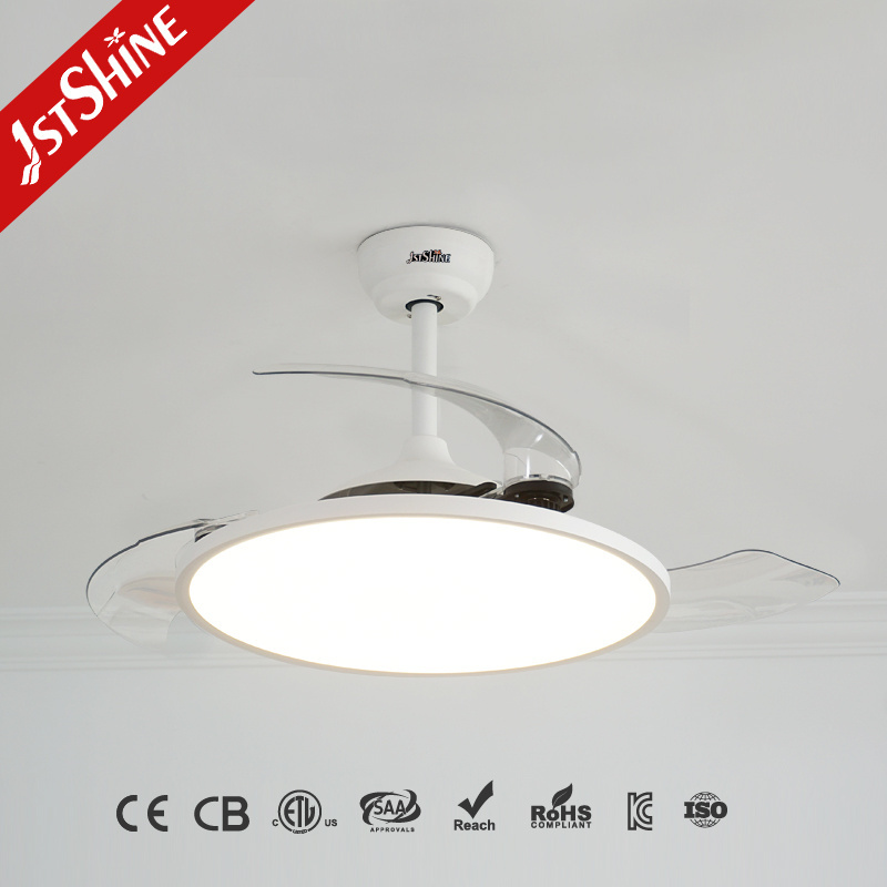 1stshine LED ceiling fan light retractable PC blades space saving invisible ceiling fan with light