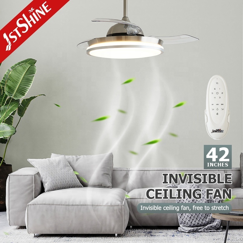 1stshine LED ceiling fan folding blade 42 inches satin nickel LED light retractable ceiling fan