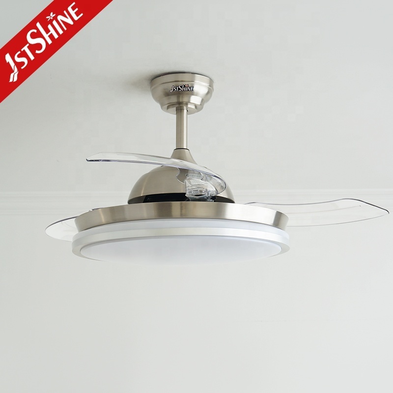 1stshine LED ceiling fan folding blade 42 inches satin nickel LED light retractable ceiling fan