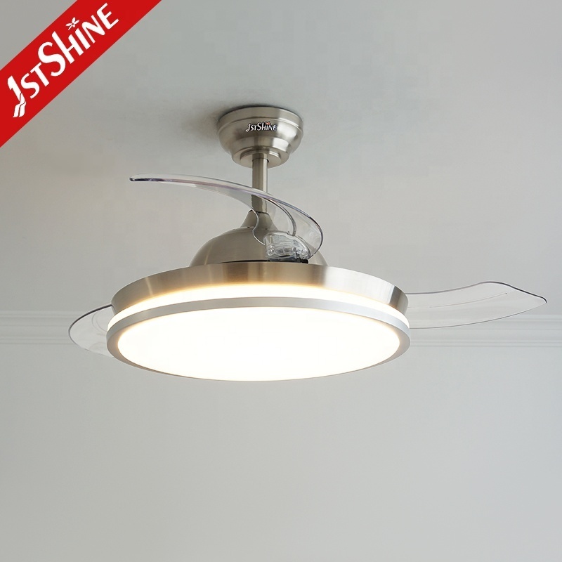 1stshine LED ceiling fan folding blade 42 inches satin nickel LED light retractable ceiling fan