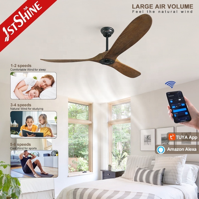 1stshine ceiling fan 60 inch modern dark walnut 5 speed remote control 3 blade wood blade dc ceiling fan